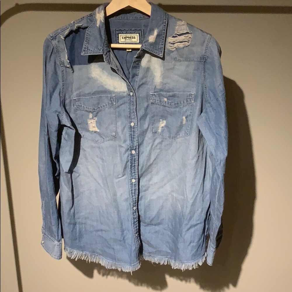 Express | Distressed Denim Boyfriend Shirt